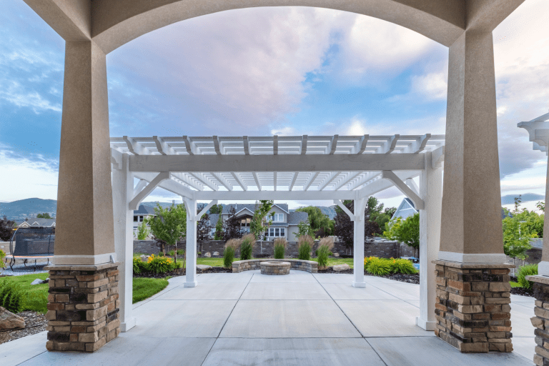 Wright Timberframe Pergola in Bright Timber White