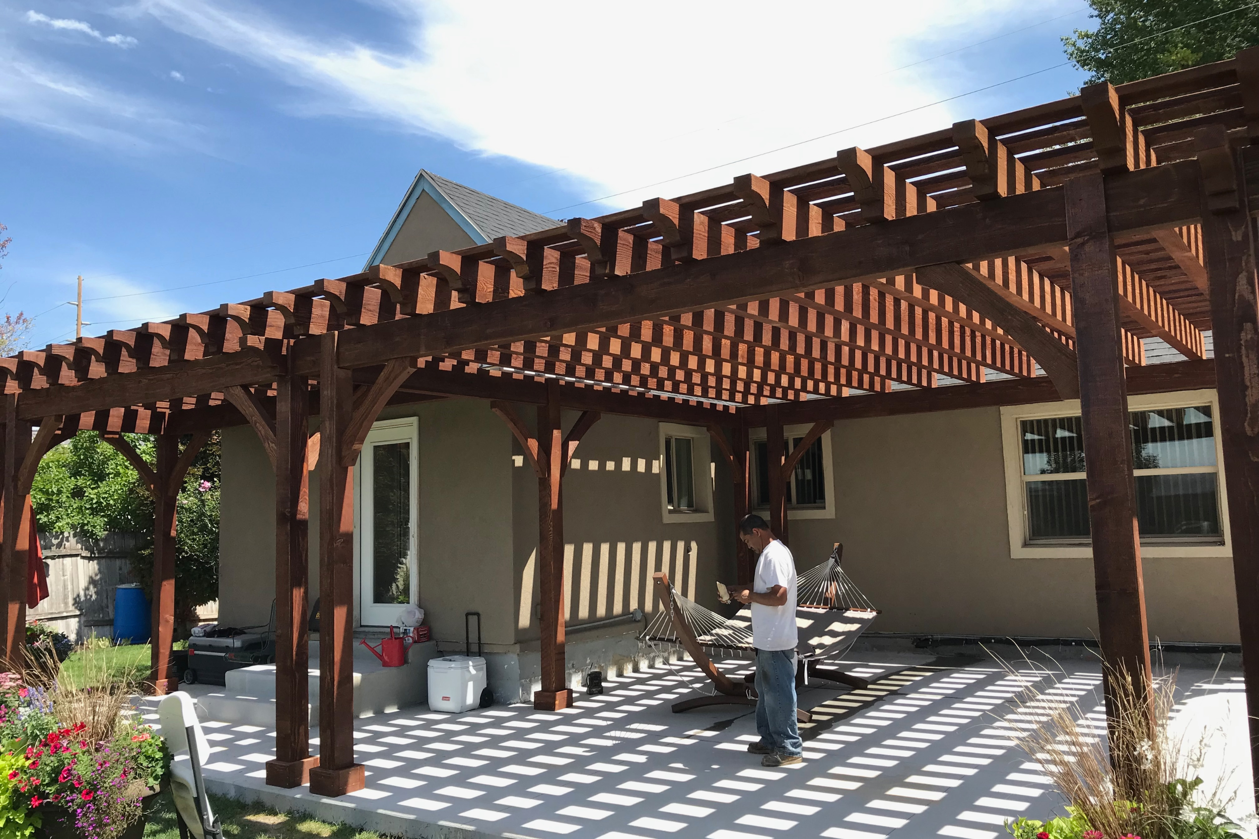 Wright Timberframe Pergola in Cedar Ember