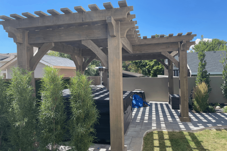 Wright Timberframe Pergola in Driftwood Brown