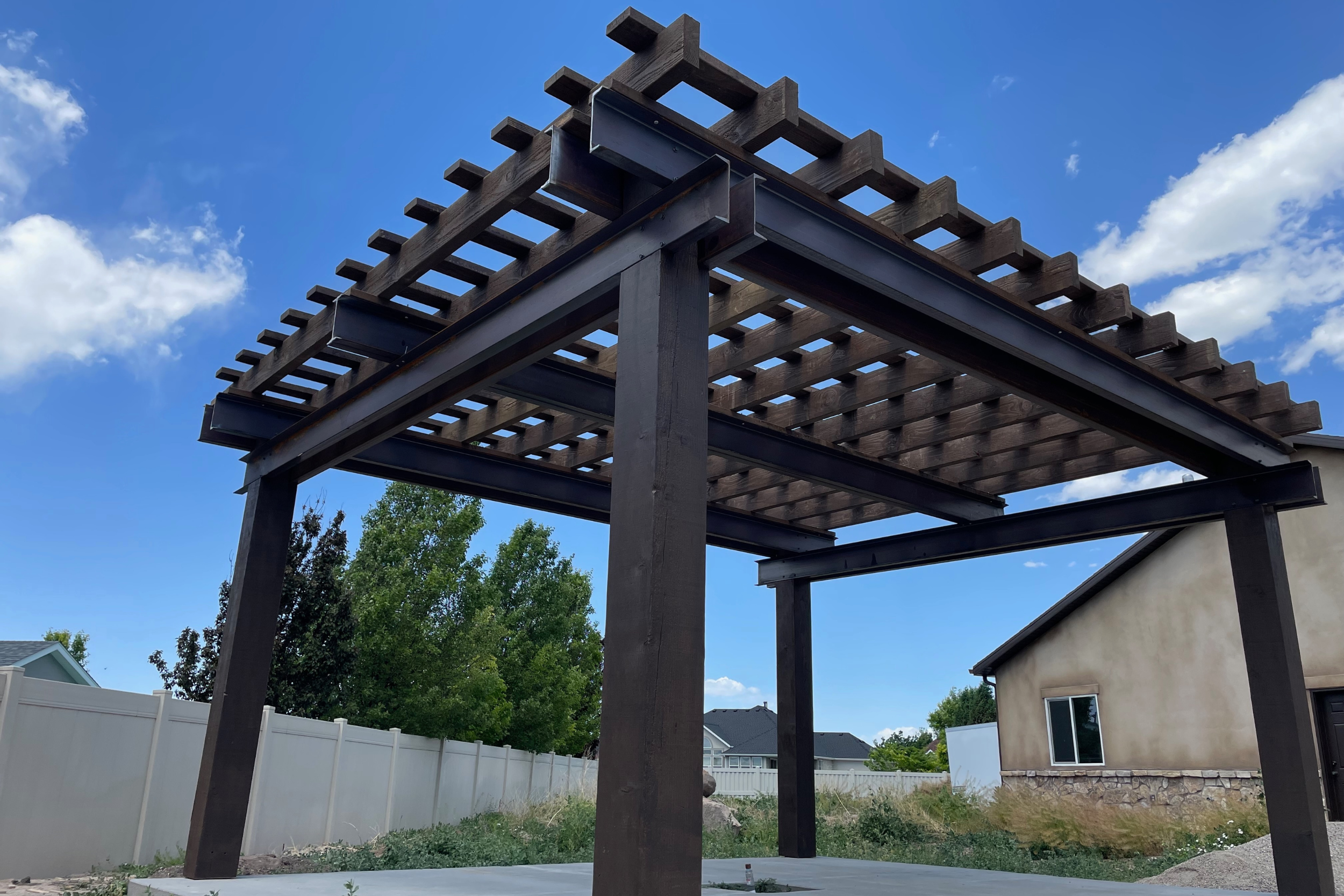 Wright Timberframe Pergola in Ironwood