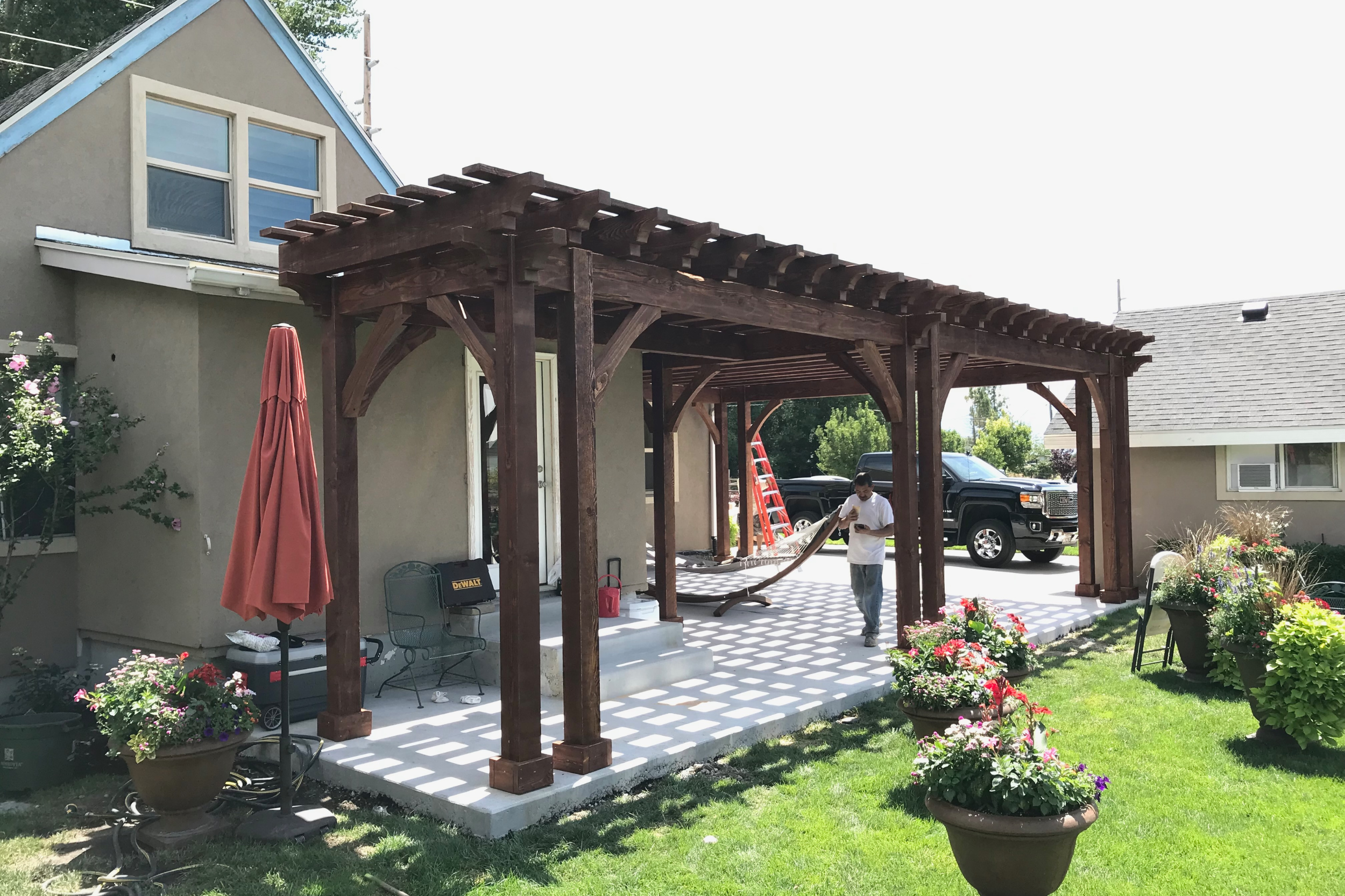 Wright Timberframe Pergola in Redwood Chestnut