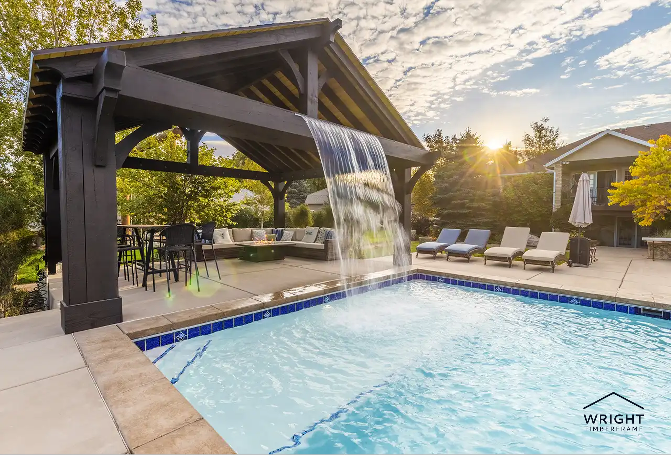 Luxury Poolside Timber Pavilion Design dull image