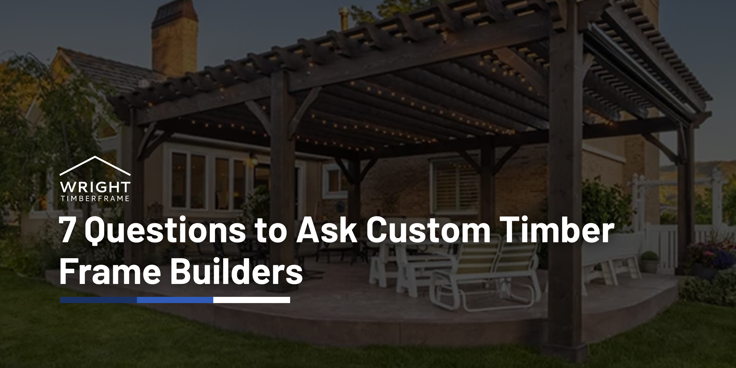 Backyard pergola built by custom timber frame builders, showing craftsmanship, joinery details, and outdoor living design for homeowners planning a project.