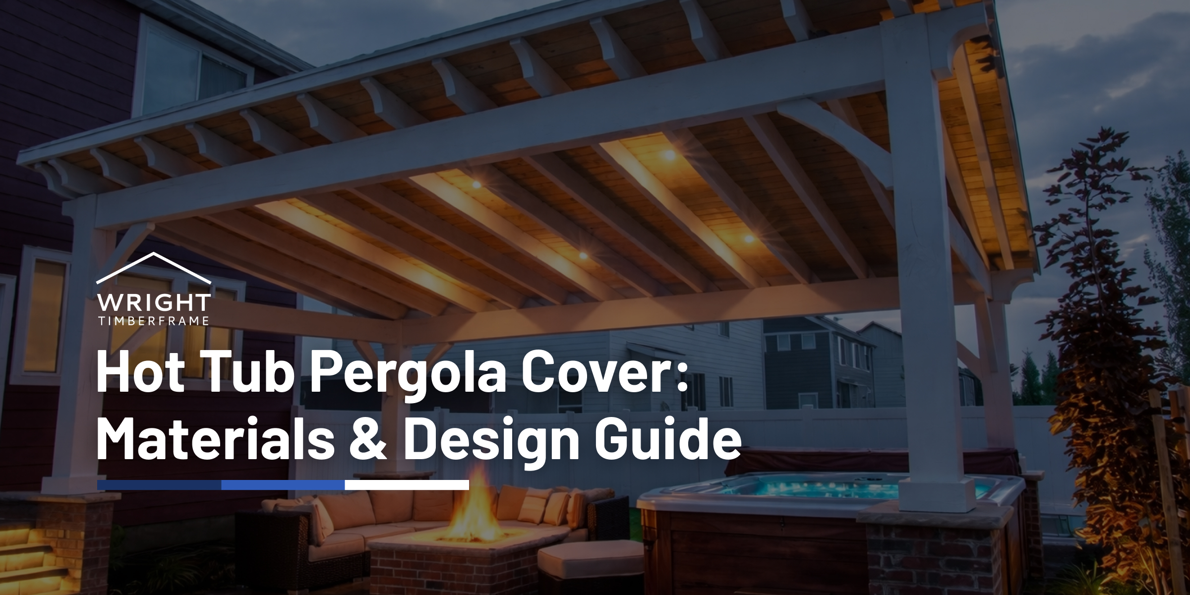 Hot tub pergola cover with timber frame structure and lighting showing materials and design ideas for covered outdoor spa space